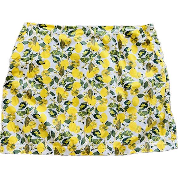 Boden Lemon Mini Skirt Printed Citrus US 16 18 R Fruit Yellow Plus Cotton Pencil - Picture 3 of 6